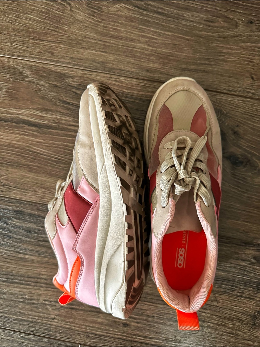 ASOS Beige and Pink Women's Fashion Sneakers with Orange Accents